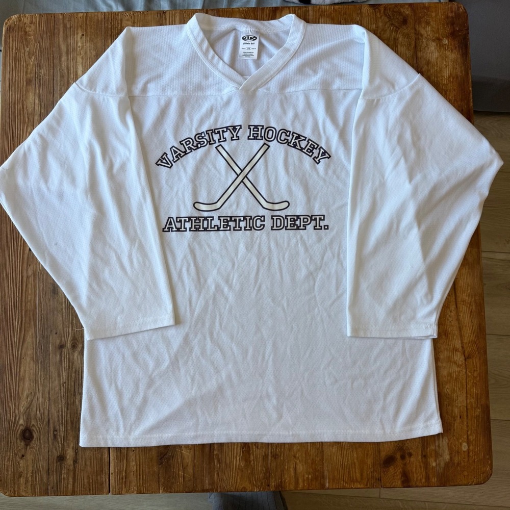 Athletic Knit Varsity Hockey Athletic Dept Jersey White Mens Lrg AK Practice EUC